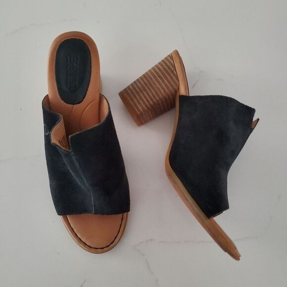Born Women's Sandals Size 8M Black Suede Mules Block Heel Slip-On Boho Casual - Picture 4 of 9